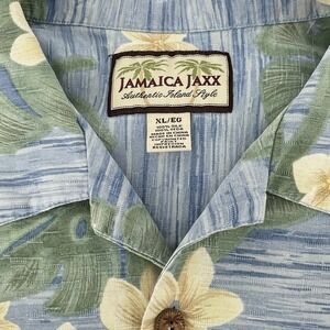 Jamaica Jaxx XL 100% Silk Shirt Blue Green Tropical Print Island Style Camp